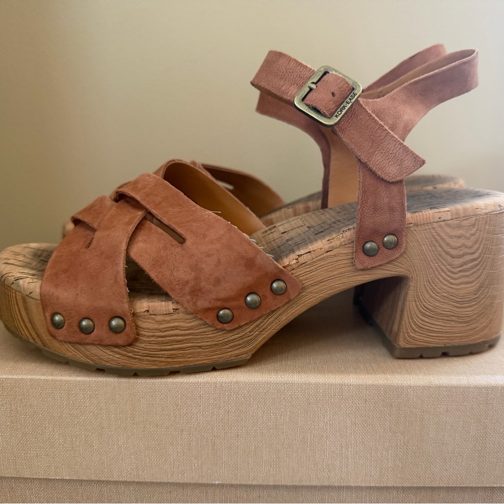 Kork-Ease Suede Platform Wedge Sandals in Cognac
